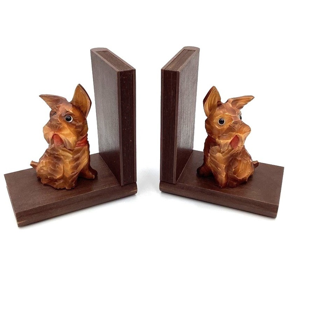 Vintage 1940's Wooden Dog Bookends Hand Carved‎ Scottie Terrier Book Holders